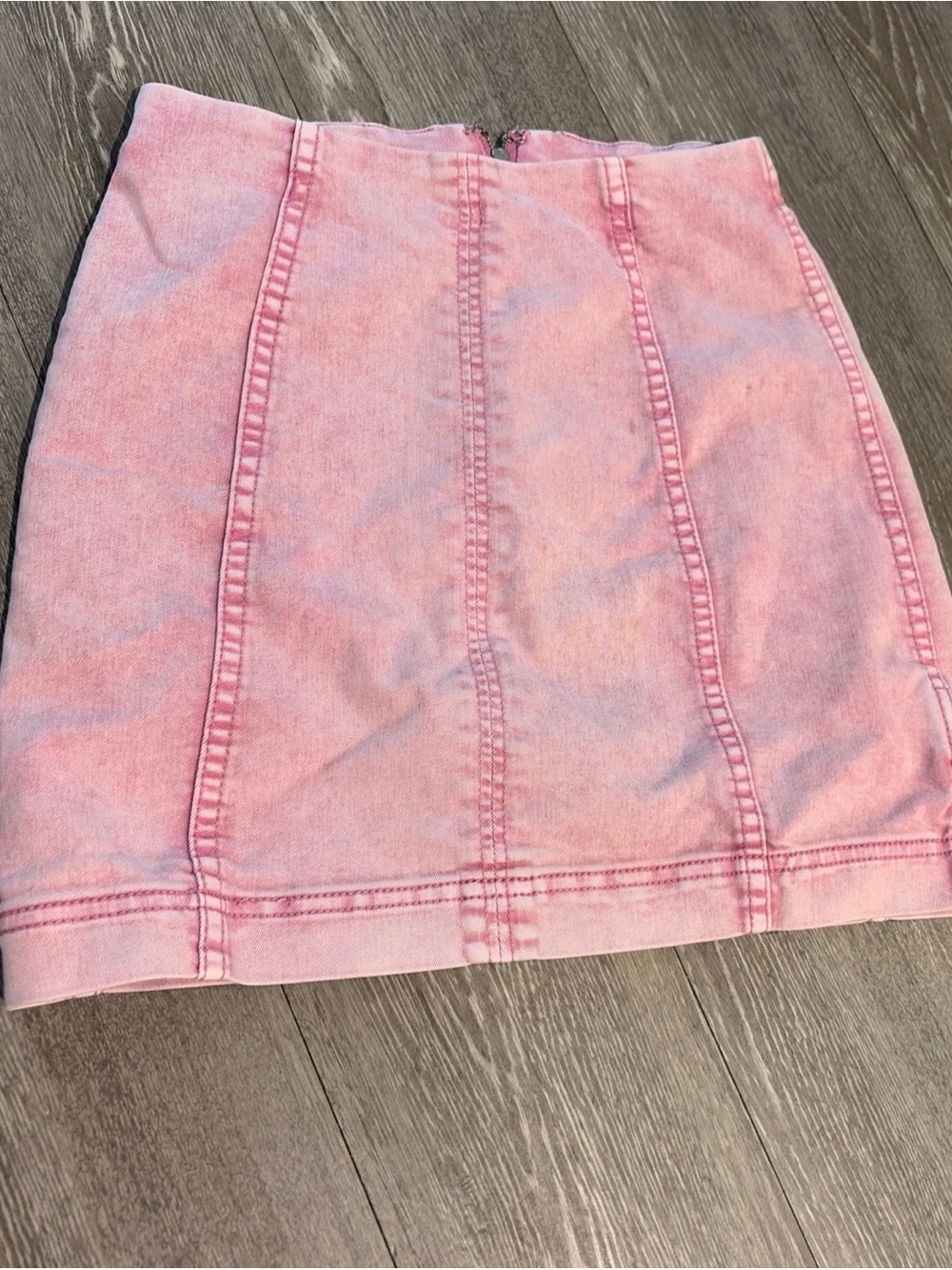 Free People Light Pink Acid Wash Denim Mini Skirt Size 2